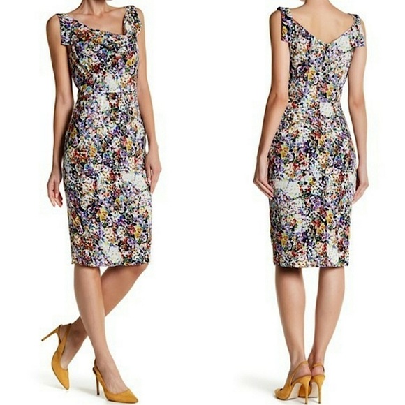 Black Halo Sullivan Floral Sheath Dress Painted Meadow 0 - Picture 1 of 11
